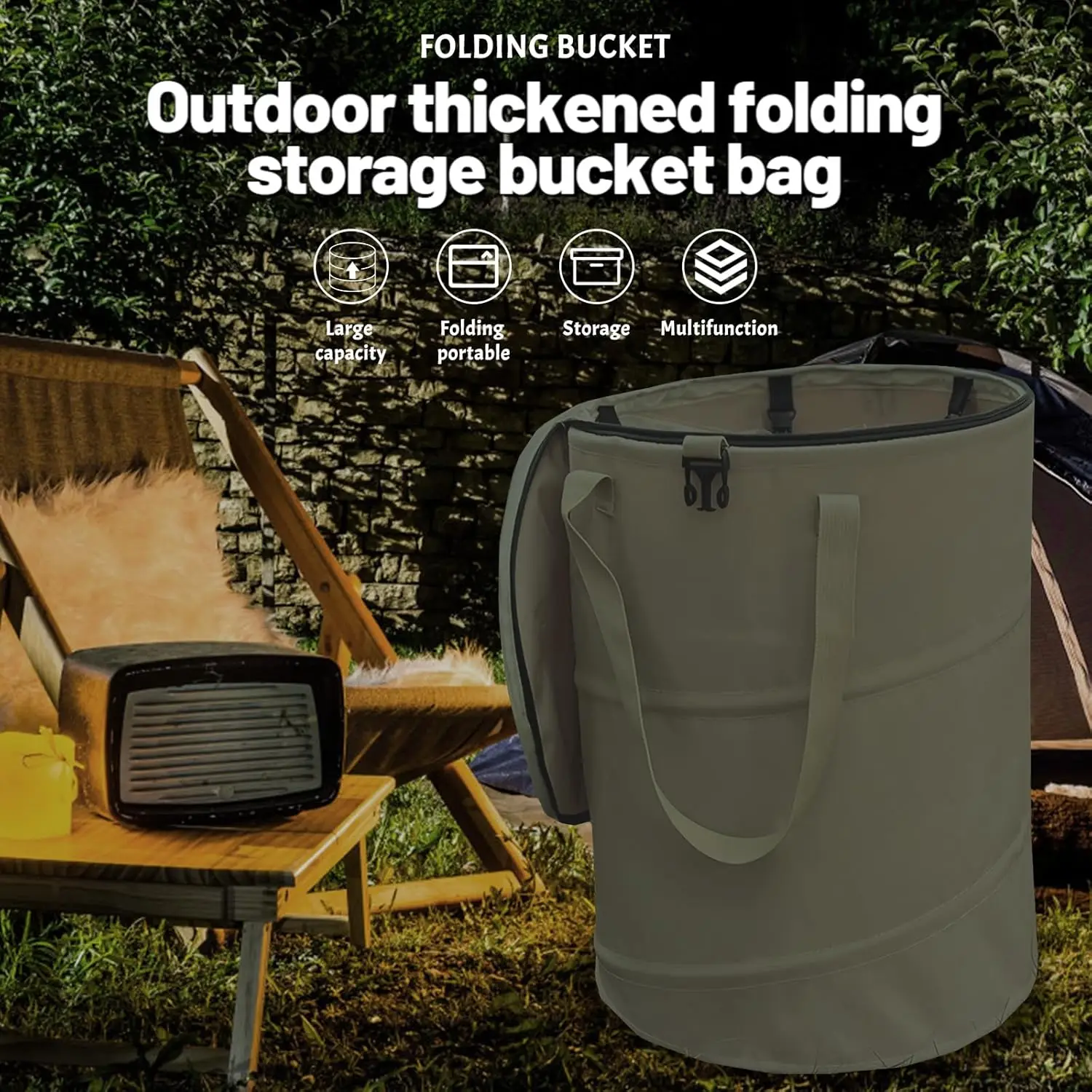 Opvouwbare Camping Prullenbak Pop-up Ronde Opslag Emmer Canvas Recycling Prullenbak Outdoor Vuilnis Tuin Code Vuilniszak met Deksel