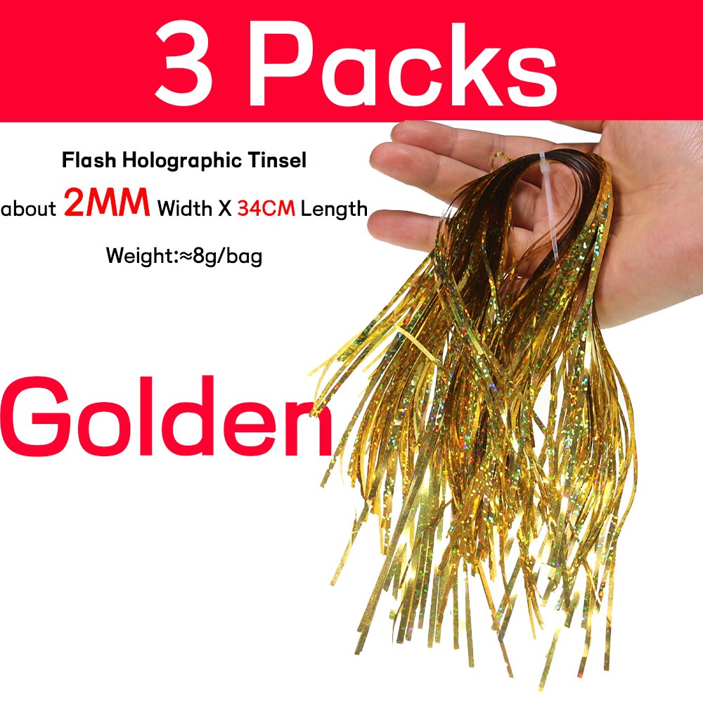 Wifreo 3Pack 2Mm Platte Flashabou Klatergoud Holografische Pike Bass Verse Of Zoutwater Streamer Fly Koppelverkoop Materiaal Crystal Flash strand: 3pack  2mm Golden