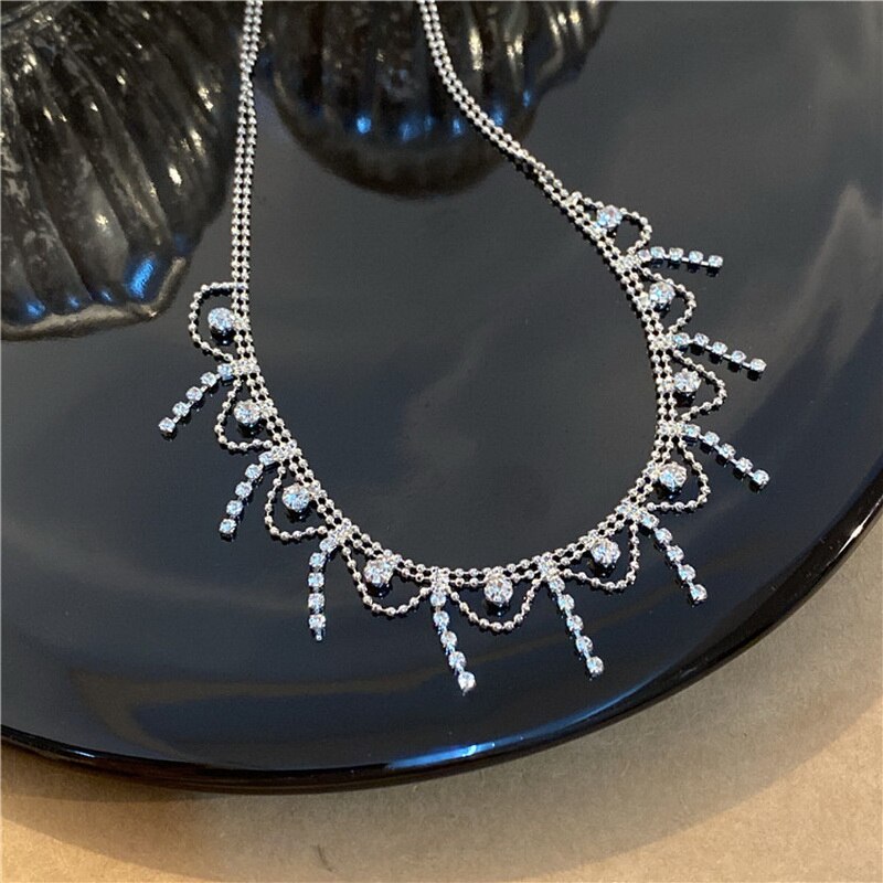 Pearl Clavicle Chain Choker Necklace for Women Rhinestone Tassel Pendant Wedding Party Statement Girls Collar: Tassel Necklace 2