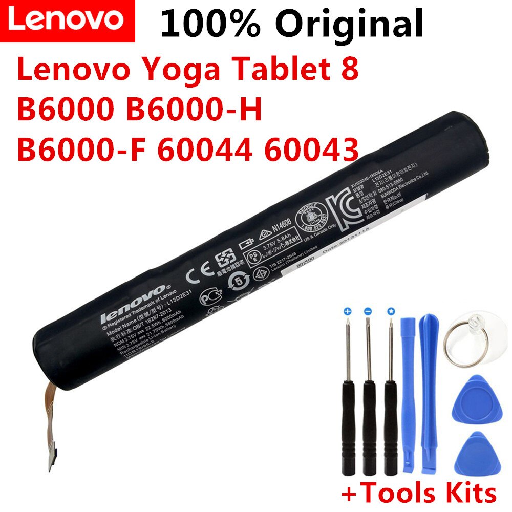 Lenovo – tablette de Yoga 8 B6000 100% B6000-H B6000-F 60044 60043 mAh, batterie L13C2E31, avec Code de suivi, 6000 Original