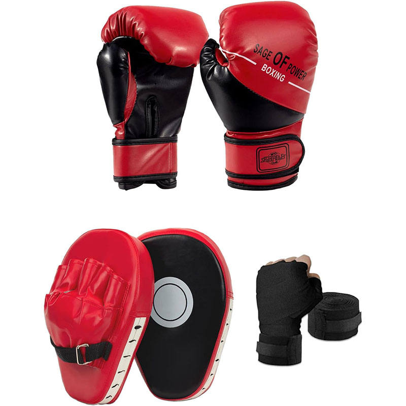 3-in-1 bokshandschoenen en bokshandschoenen set voor kinderen bokshandschoenen focuspads met handwikkels kinderboksuitrusting set voor MMA: Default Title