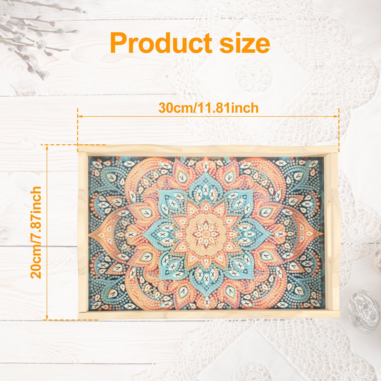 kit vassoio da portata con diamanti fai da te vassoio per alimenti con diamanti fai da te vassoio da portata in legno con diamanti in stile fiore colorato con manici per il cibo: Luce Verde