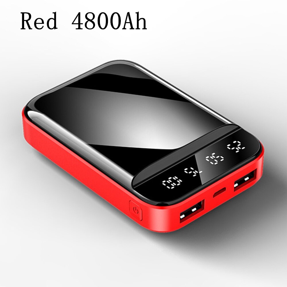 Floveme batterie externe miroir affichage numérique double USB sortie ports 2.1A charge rapide 480010000/20000 mAh pour Smartphone: 4800mAh Red