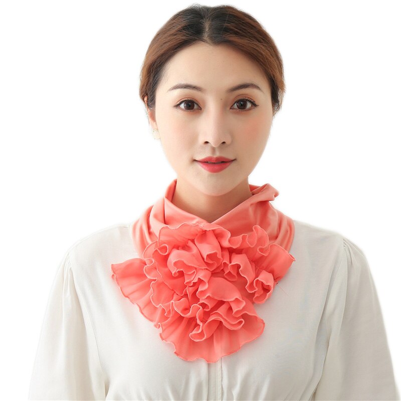 women Floral Neck Ring Scarf Chiffon Collar Tie Muslim Hijab Hat Indian Turban Lady Office Neckerchief Skinny Hair Scarves soild
