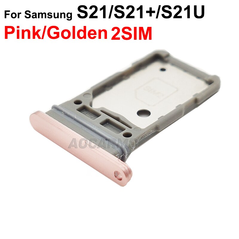Aocarmo para samsung galaxy s21 ultra s21 + s21u s21 plus único &amp; duplo cartão sim bandeja slot para cartão titular peças de reposição: Pink--Dual