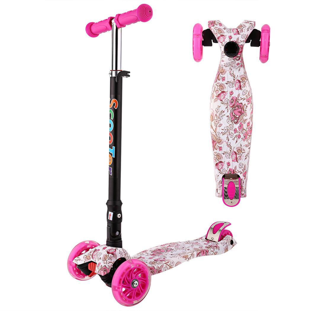 Kick Scooter 3 wiel Kind Scooter opvouwbare Aluminium kids Verstelbare Hoogte Knipperlicht Wiel Voet Scooters Speelgoed: pink rose