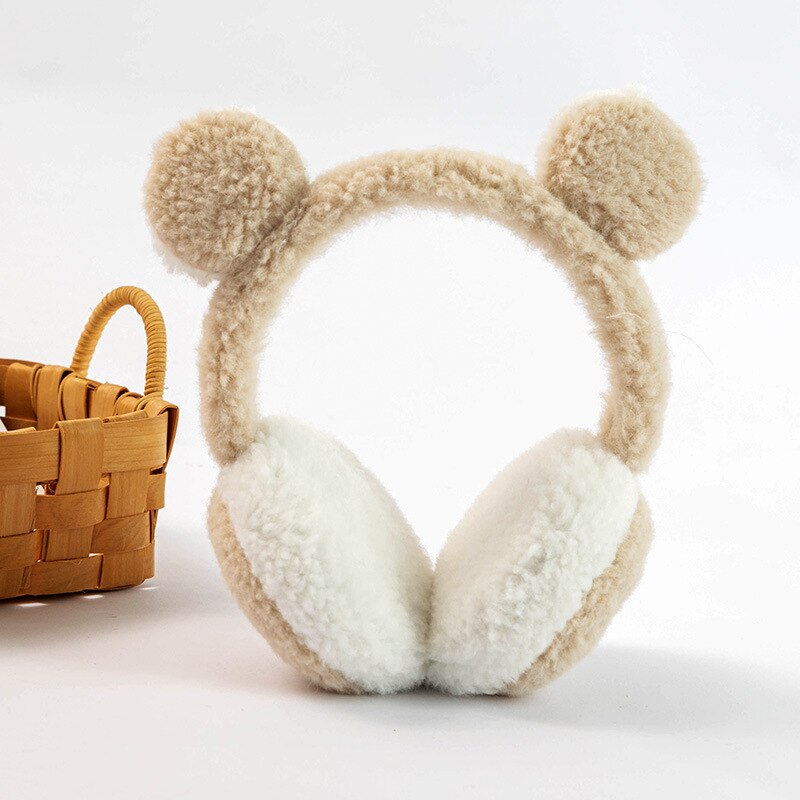 Cute Warm Panda-shaped Earmuffs Fashionable Korean Version Earmuffs Popular Comfortable Antifreeze Neutral Winter Plush Earmuffs: khaki