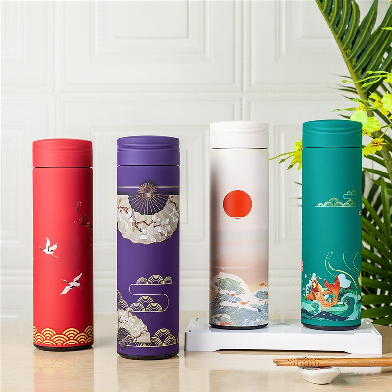 500Ml Chinese Stijl Roestvrijstalen Thermoskan Waterfles Met Filter Geïsoleerde Thermos Mok Thermocup Reizen Flessen