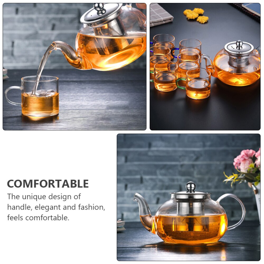 1 Set Teapot Strainer 1200ml Heat Resistant Glass Transparent Teapot with Cups for Restaurant Office Teahouse Home