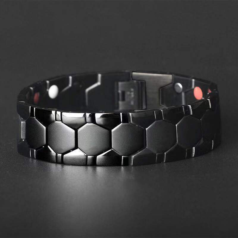 Men Women Healthy Magnetic Bracelet 3 Health Care Elements Relieve Fatigue Improve Sleep Reduce Fat Magnets Bangles Lovers: Hexagon Black