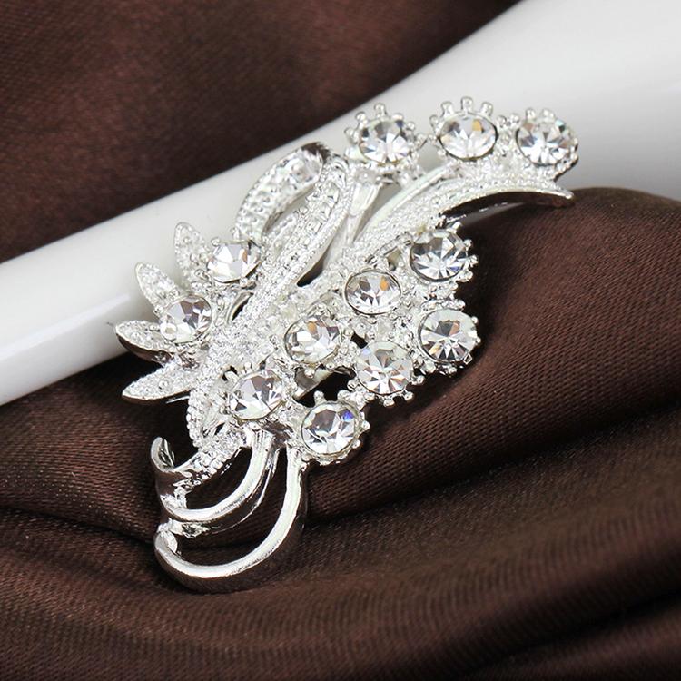 Women Accessories Delicate Rhinestone Silver Plated Flower Brooches Collar Pins Sweater Decoration YBRH-0217