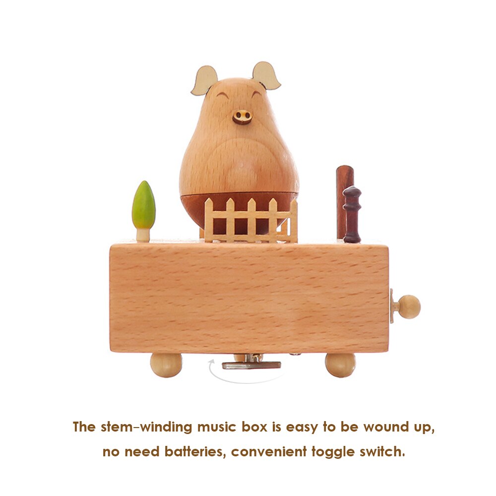 Tumbler Pig Toy Roly-poly Toy Music Box Stem-winding Musical Box Beech Wood Music Box Mechanical Wind-up Toggle Music