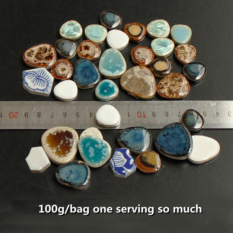 100g mozaika ceramiczna fragmenty niebieskie i białe kawałki porcelany rzemiosło materiały kolaż małe płytki DIY kreatywna artystyczna dekoracja