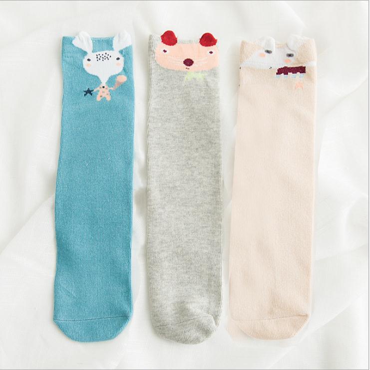 Focusnorm Baby Girl Knee Socks Soft Warm Socks Cute Long Colorful Cotton Print Cute Animal Fit Socks: C