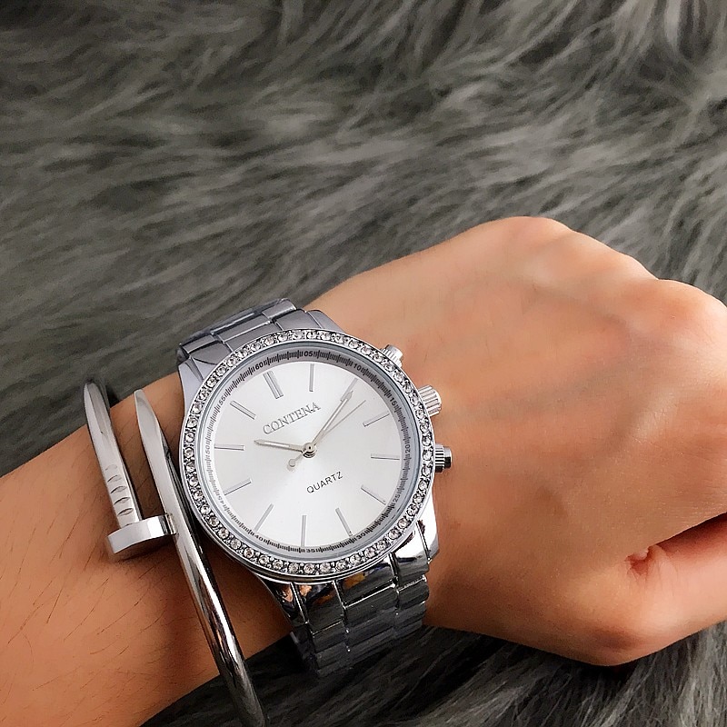 CONTENA montre en argent femmes montres de luxe strass femmes montres dames montre horloge Relogio Feminino Zegarek Damski