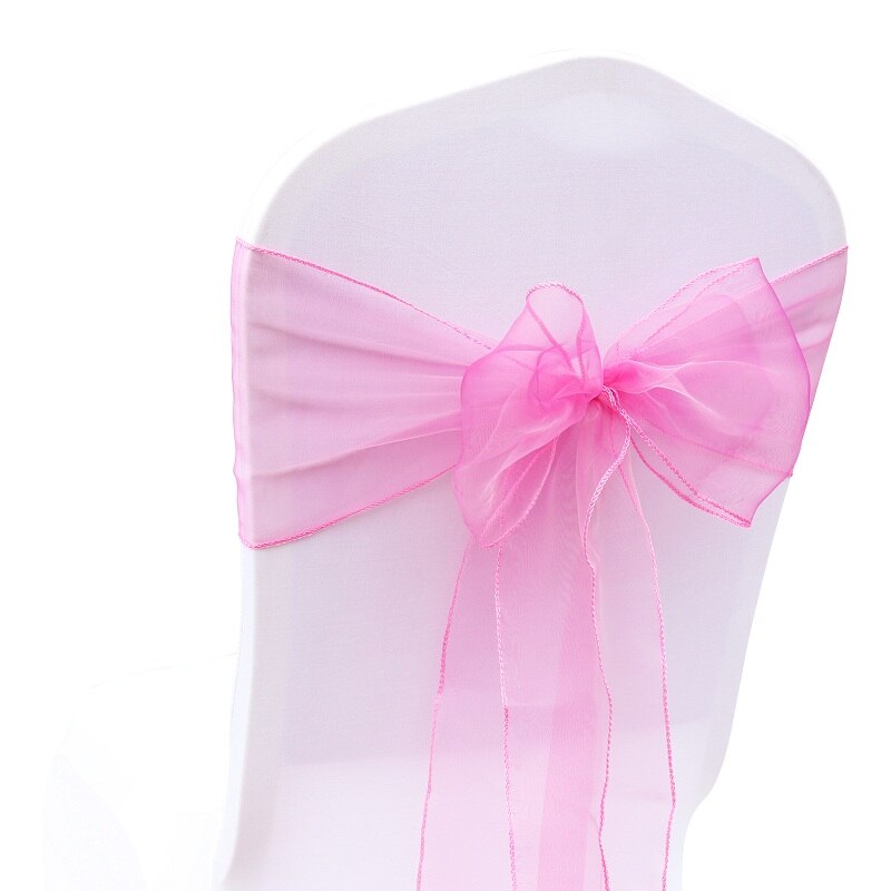 100pcs/set Organza Chair Sashes Wedding Chair Knot Cover Decoration Chairs Bow band Belt Ties For Weddings Banquet: Fuchsia