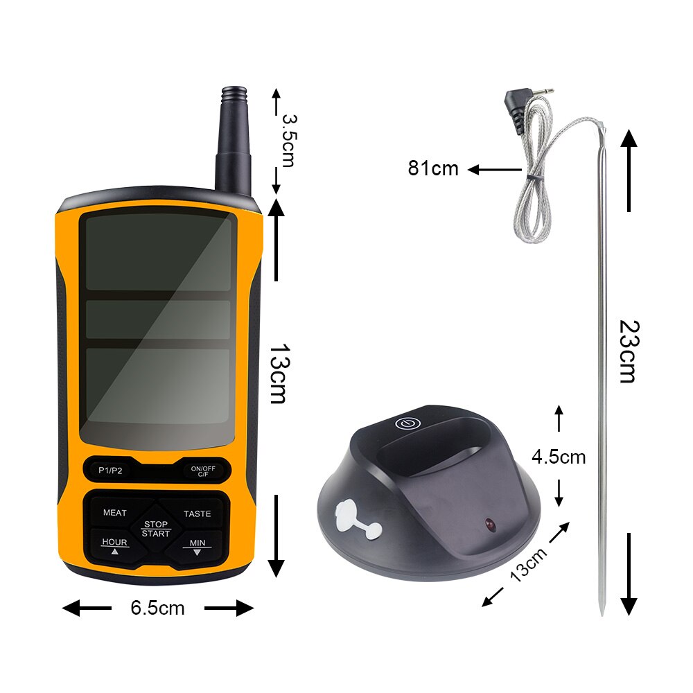 Wireless Remote Oven Grill Thermometer Meat Temperature Meter for BBQ Clock Timer with two Stainless Steel Probe 5 Backlight