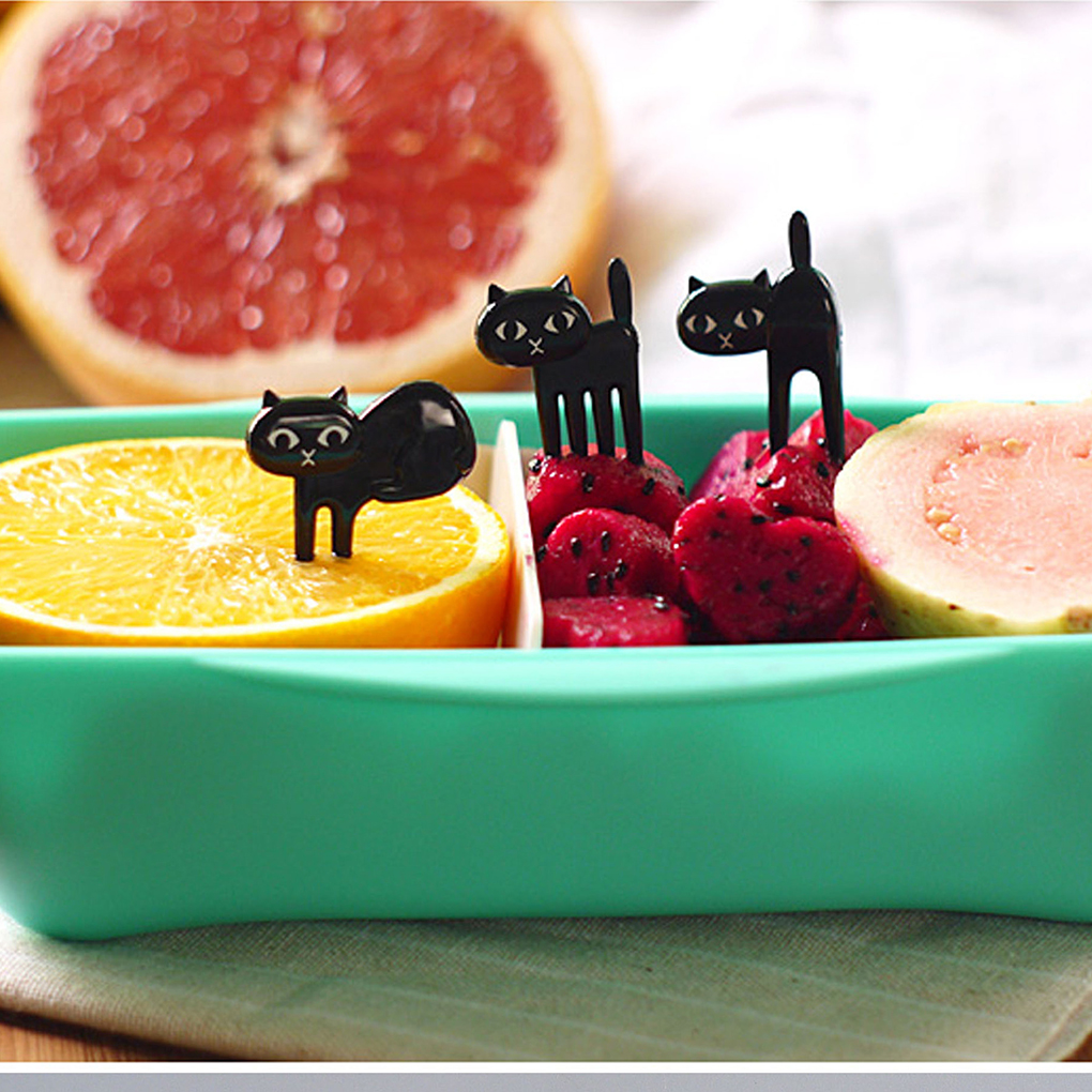 Offre spéciale 6 pièces/ensemble noir chat fruits fourchette chaton déjeuner Garfo dessin animé enfants nourriture Mini pics