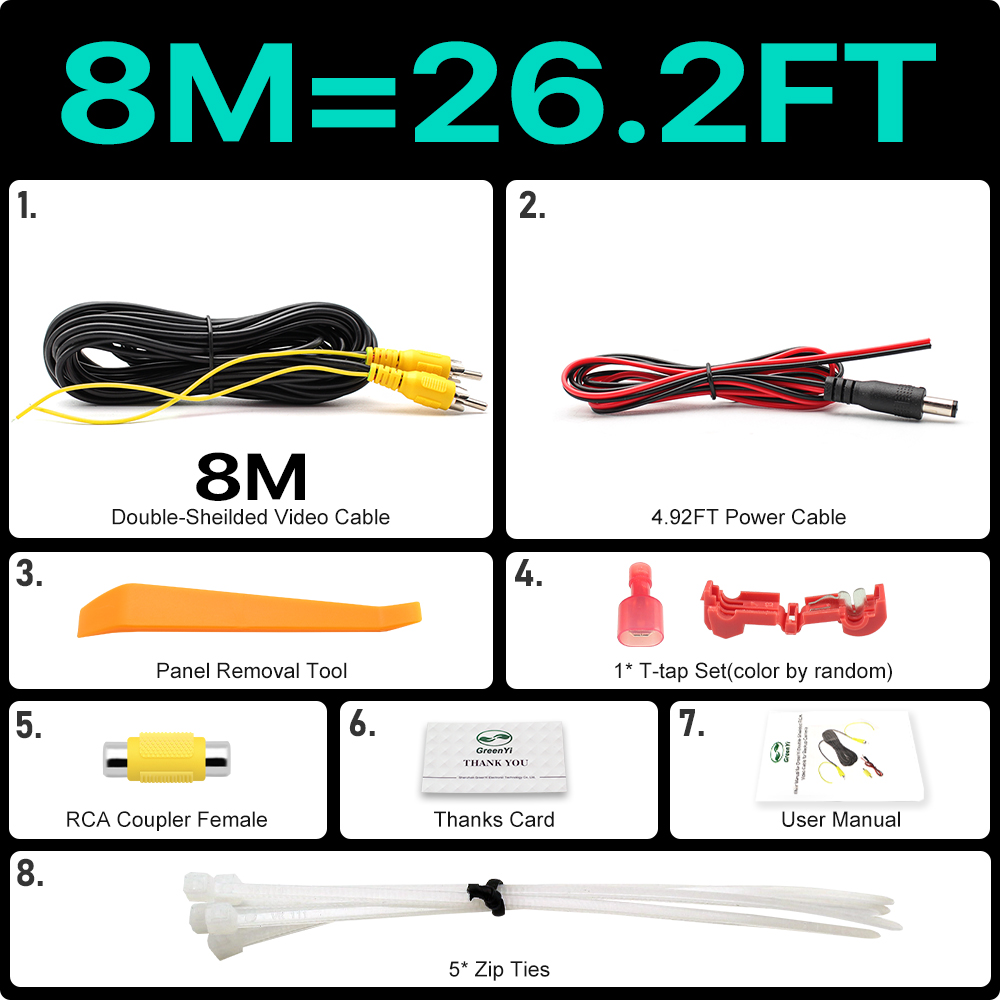 GreenYi Cable de vídeo RCA de doble blindaje para Monitor y conexión de cámara de visión trasera de respaldo 6m 8m 10m 15m 20m extensión AV: Blanco