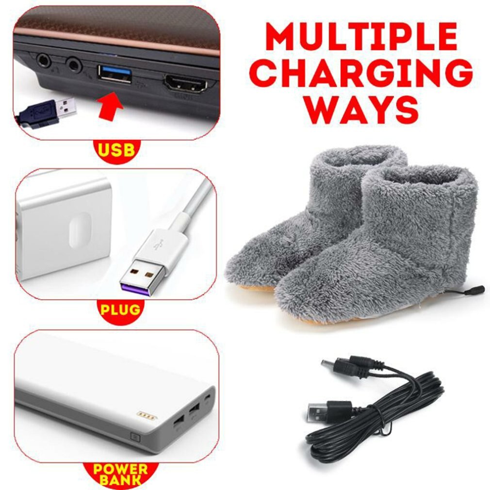 Electric Heated Shoes Comfortable Plush Foot Warmer Shoes Washable USB Charging Electric Heating Shoes Winter Thermal Boot