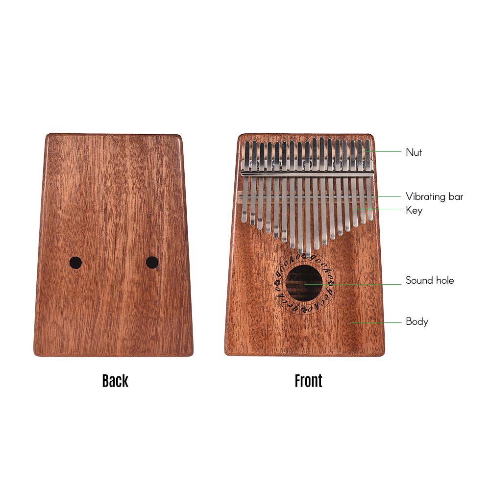 Gecko  k17m 17- nyckel kalimba tumme piano mbira mahogny massivt trä med väska förvaringsväska stämhammare musikbok klistermärken