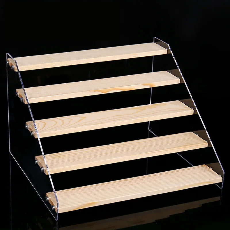 Présentoir en bois acrylique, support de maquillage, organisateur de parfum, étagère à 2-7 couches, figurine d'action, poupée, jouet, échelle, vitrine, supports de rangement