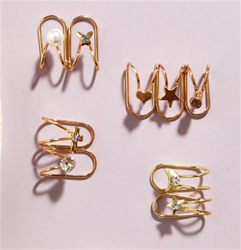 5579 Han Zhishang Europe and America U-shaped pierced ear 9 piece set retro simple alloy golden ear