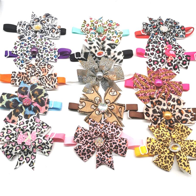 30/50 stuks luipaard strikjes voor honden, glimmende strass parels, accessoires voor kleine en middelgrote honden, strikjes, verzorgingsproducten voor honden