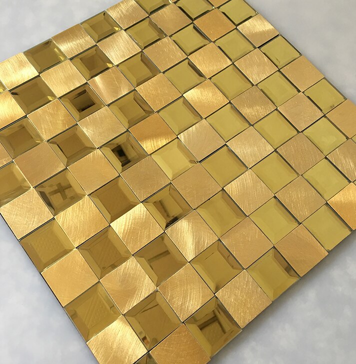 Self Adhesive Gold Glass Mirror Tile Backsplash Br... Grandado