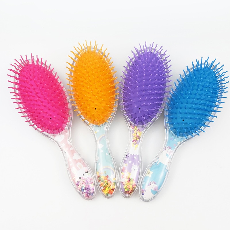 Cartoon Cute Unicorn Animal Sequins Anti-static Hair Brush Massage Comb Shower Wet Detangle Hair Brush Salon Hair Styling Tools