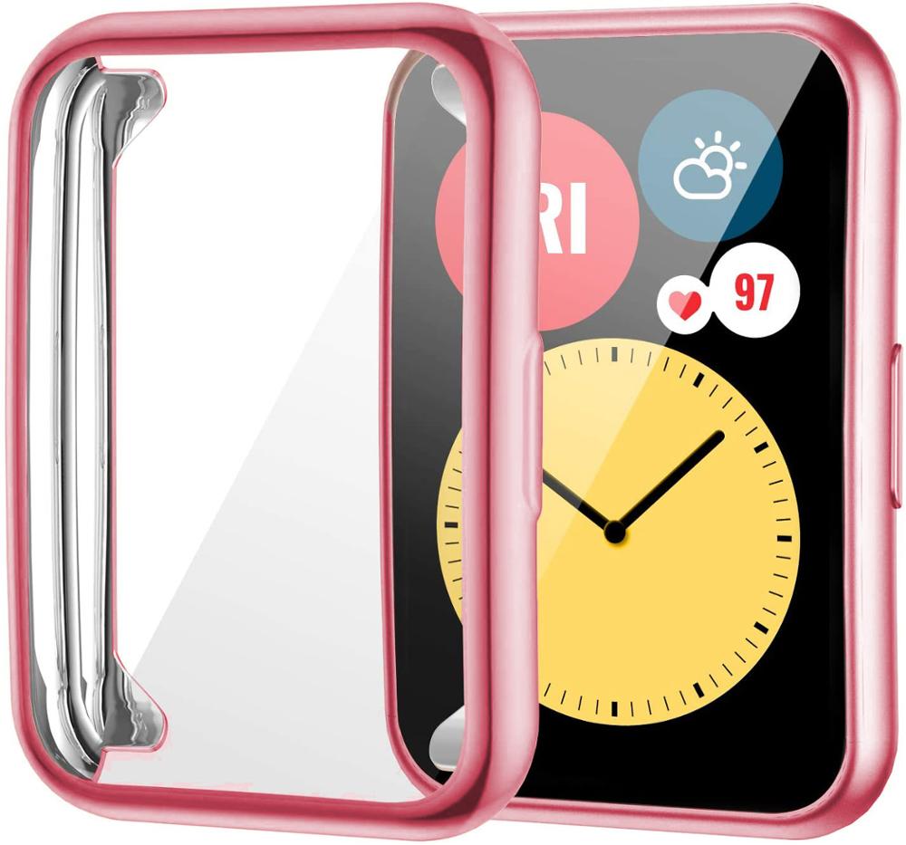 Funda chapada para Huawei Watch fit 2, accesorios para reloj inteligente, Protector de pantalla integral de parachoques de TPU, funda de reloj Huawei fit2: Red black