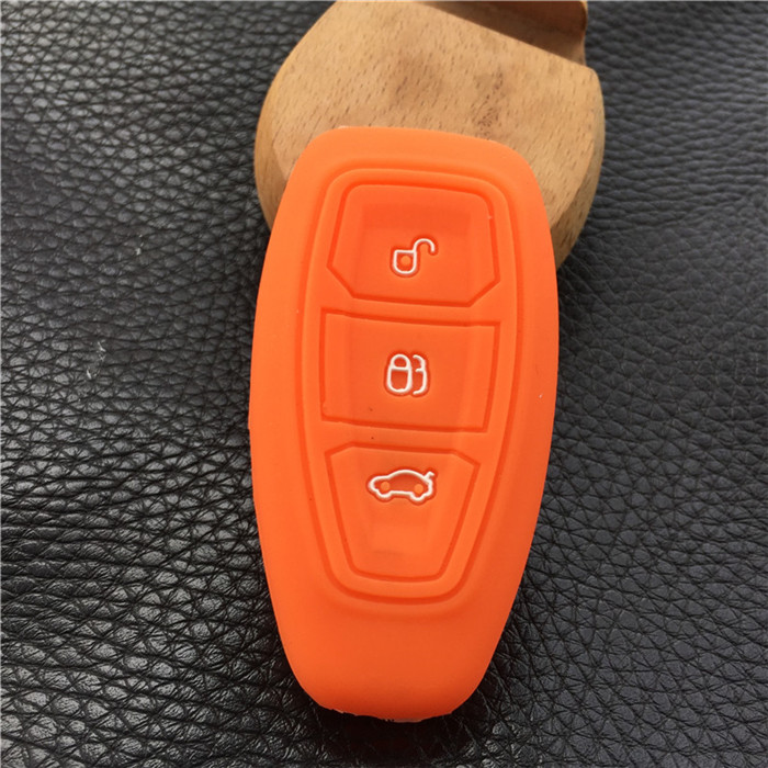 Silicone rubber car key case cover for Ford Focus 3 MK3 ST RS Ecosport Kuga fiesta Fiesta Focus Mondeo3 Buttons smart key: Orange