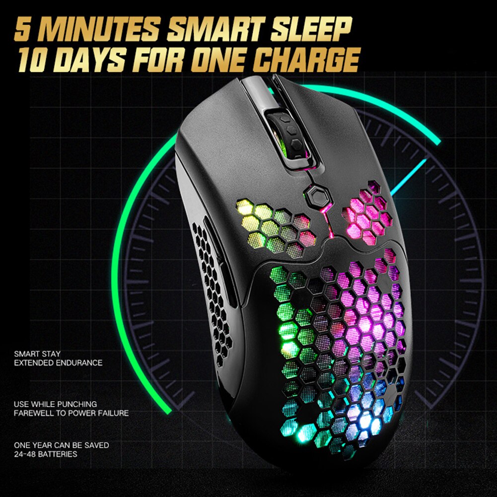 X2 Draadloze Gaming Mouse 7 Knoppen 12000 Dpi Verstelbare Rgb Backlit Ergonomische Muis Lichtgewicht Honingraat Shell Gamer Muizen