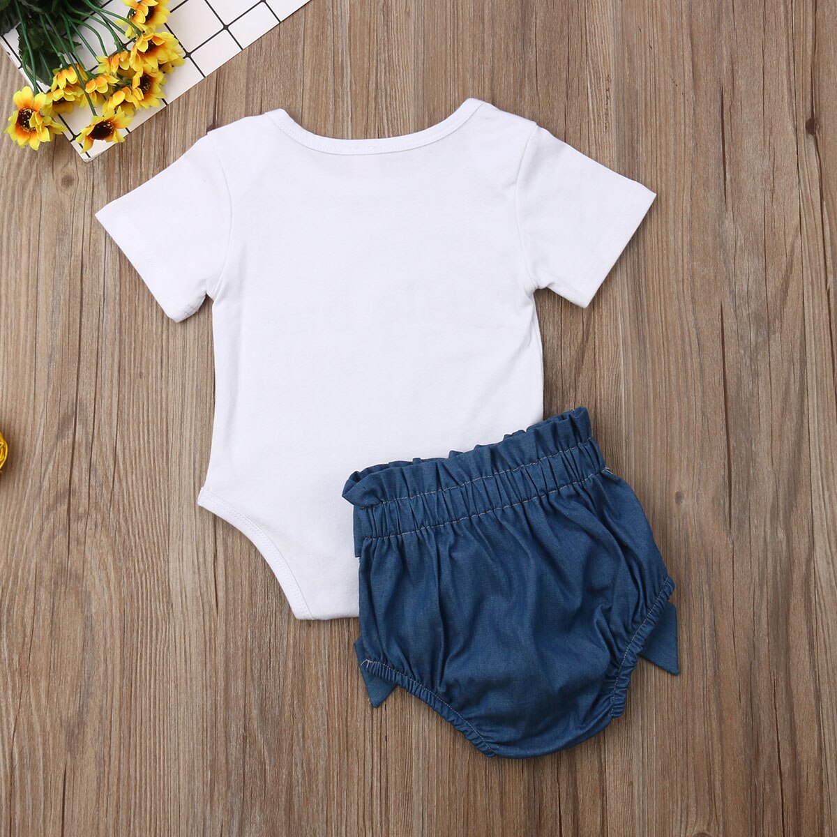 Baby Zomer Kleding Baby Baby Meisje Jongens Kleding Brief Witte Korte Mouwen Romper Denim Shorts Casual Outfit Sets 0 -24 M