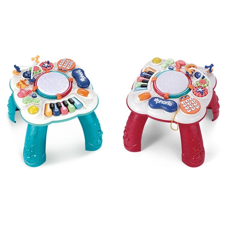Multi-Function Education Table with Musical Instruments, Baby Movements Developing Table for Musical Activity, Red/Blue