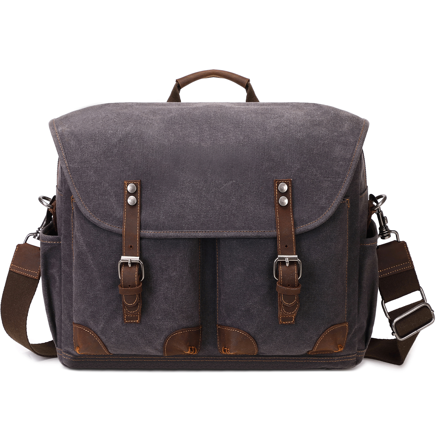 Men's Laptop Messenger Bag, 17 Inch Laptop Backpack Vintage Leather Slung Bag: black