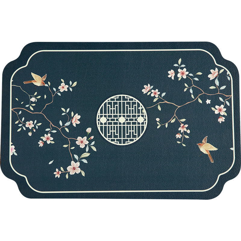 Heat Resistant Table Mats Set of 2, Hydrangea Faux Placemats, Floral Bird, Chinese Style, Digital Printing for Party Family: light yellow