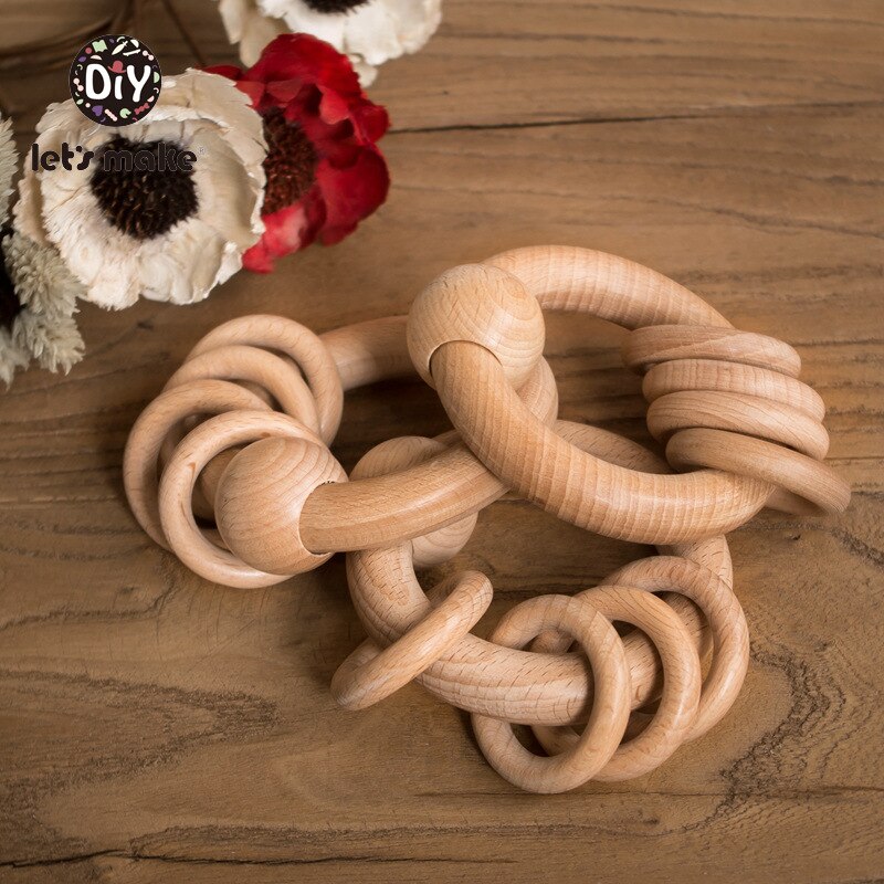 Let's Make Baby Toys Rattle Beech Wooden Teething Ring Bed Bell Children Latex Free 1pc Educational 4-6 Months Teether Baby