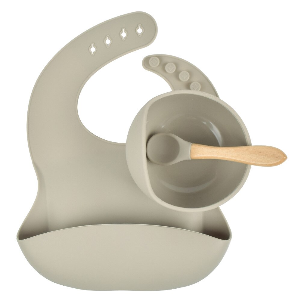 1set Silicone Bib Feeding Set Baby Bowl Tableware Waterproof Spoon Non-Slip BPA Free Silicone Portable Tableware for Children: Y20