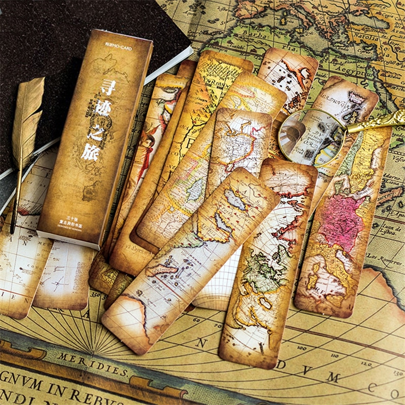 30 unids/caja estilo Retro marcapáginas Estilo Vintage reloj diario tarjeta novedad libro lector página marcapáginas papel marcapáginas