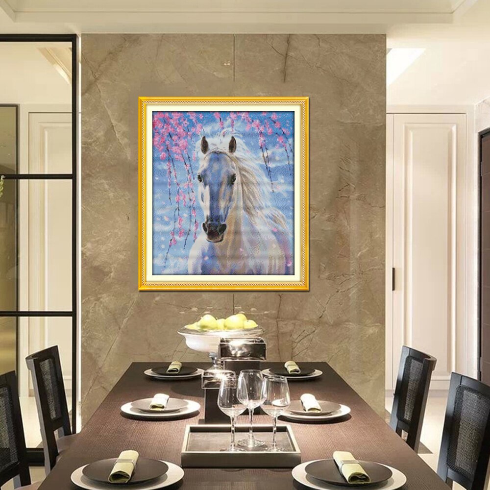 Newest Printed Chinese cross stitch White horse patterns Counted Cross Stitch