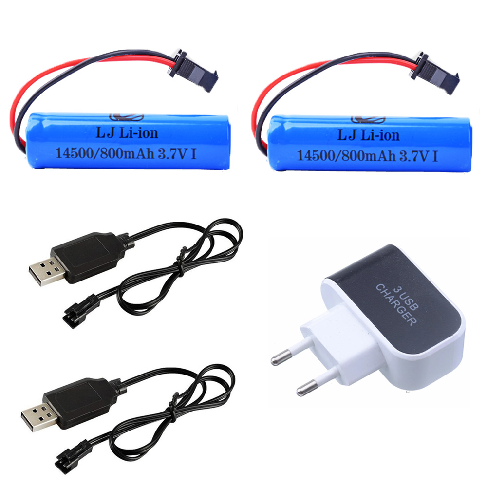 Batería Lipo de 3,7 V y 800mah, enchufe de 14500 SM-2P con cargador para C2 D828 RC, accesorio de juguete para coche acrobático, batería RC de de 3,7 V: YELLOW