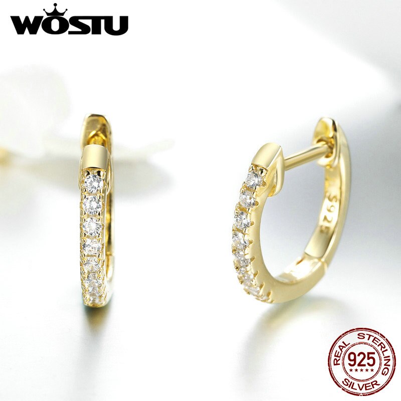 WOSTU 925 Sterling Silver & Gold Color Small Circle Hoop Earrings For Women Birthday Simple Noble Jewelry CQE498