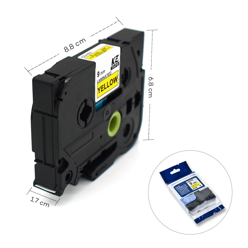 9mm Tze621 Black on Yellow Laminated Label Tape Cassette Cartridge ribbon for p-touch label printers tze tape Tze-621 tze 621