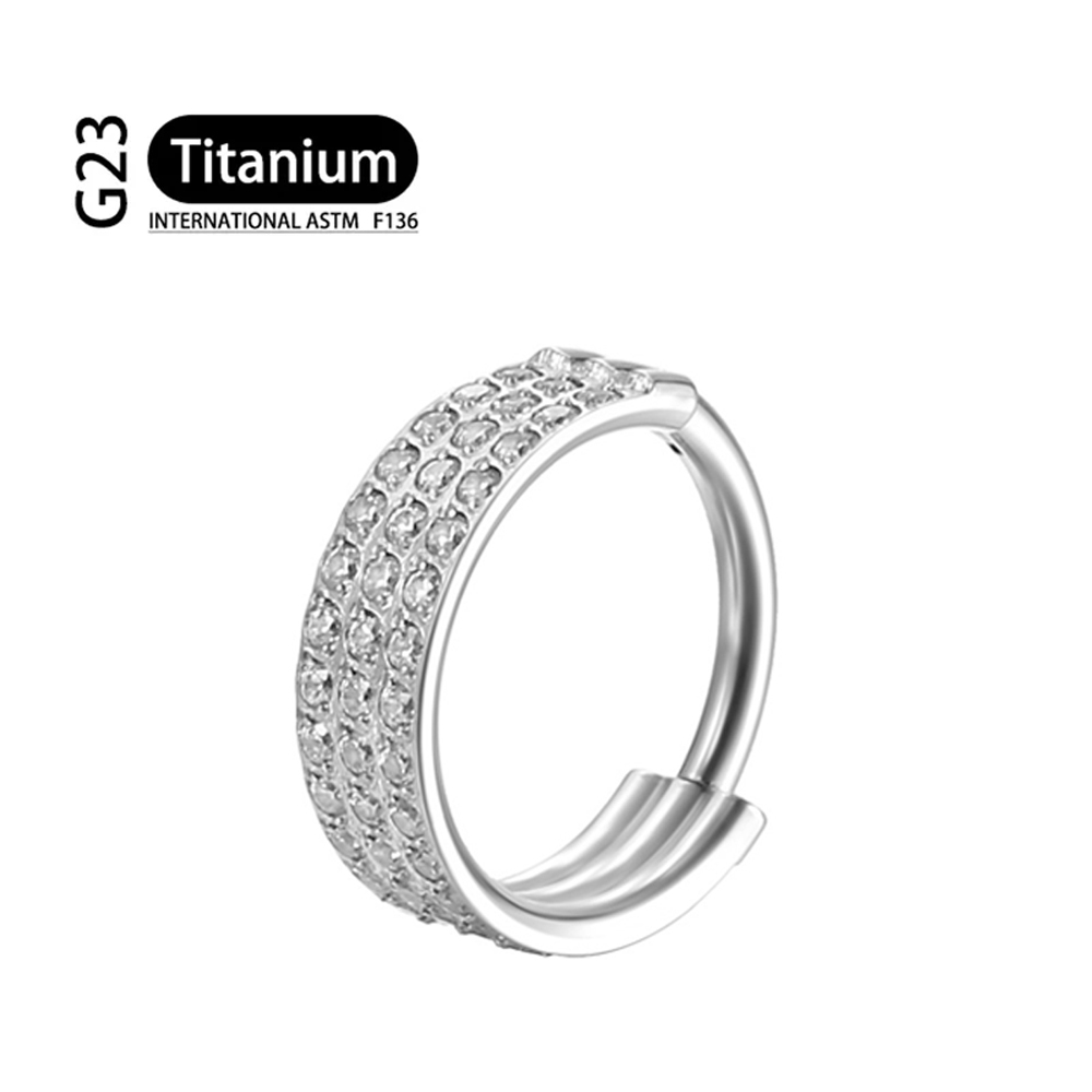 Piercing de titanio G23, doble capa, Triple pila, anillo de nariz de circón con bisagras, cartílago de hélice CZ, Clicker de tabique de cartílago pequeño: Negro / Pistola negra plateada