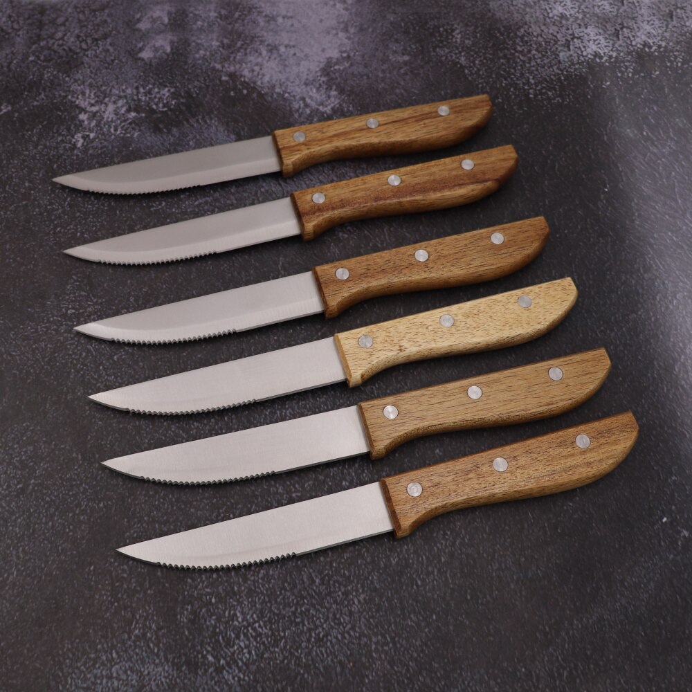 6pcs/set Stainless Steel Steak Knife Set Steak Knives With Wood Handle Table Knives Set Restaurant Cutlery Dinnerware