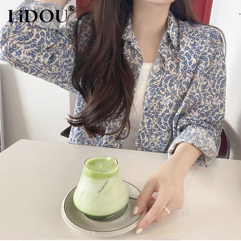 Camisas de manga larga con estampado Floral para mujer, blusas informales holgadas, botones elegantes Y2K, coreana, primavera y otoño, novedad