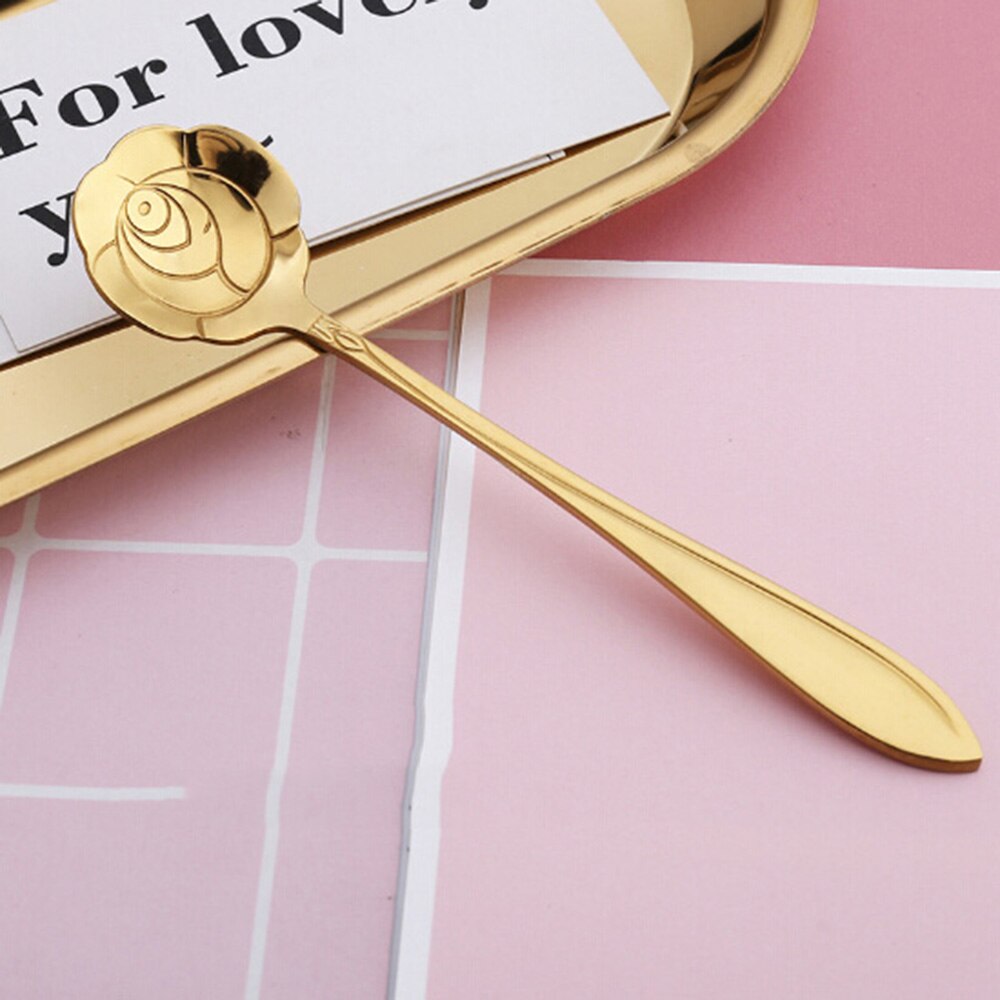 1pcs Mini Cute flower Stainless Steel Teaspoon Coffee Metal golden Soup Dessert Spoon tablespoon dessert spoons Kitchen utensils: c