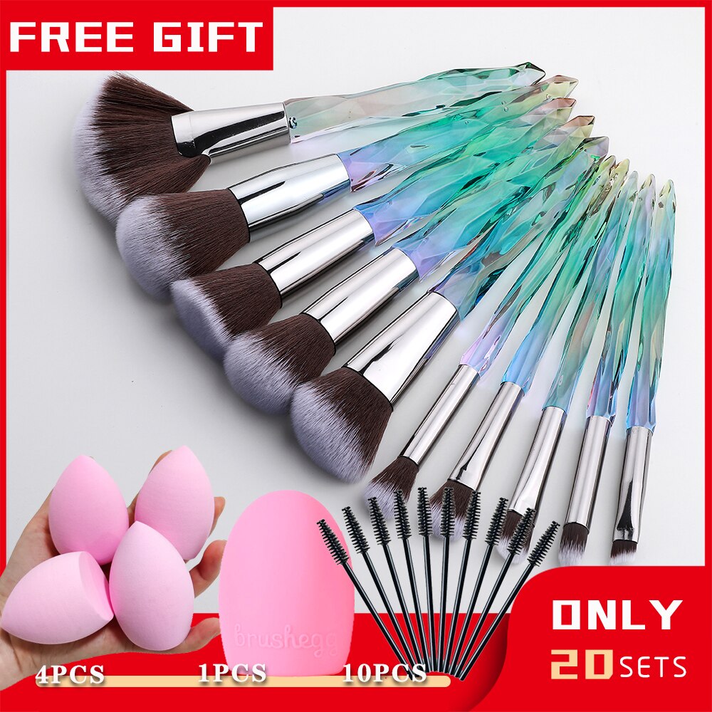 Brochas de Maquillaje transparentes, 10 piezas, base en polvo, sombra de ojos, cejas, cosméticos para abanico facial, juego de Brochas de Maquillaje