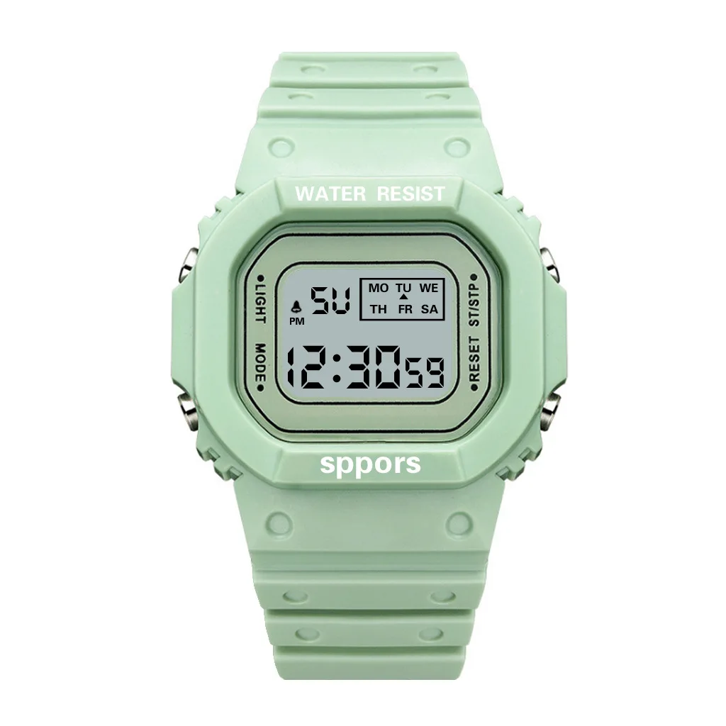 YIKAZE Jongens en Meisjes Student Elektronisch Horloge Macaron Kleur Heren en Dames Sport Wekker Waterdicht Vierkant Horloges Cadeau: Licht Geel